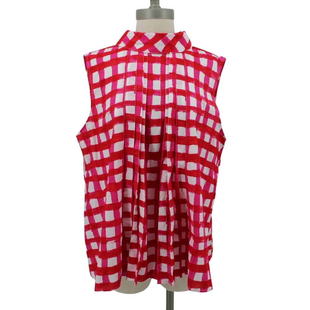 MARNI Uniqlo Women XL Pleated Sleeveless Blouse Red Pink NEW